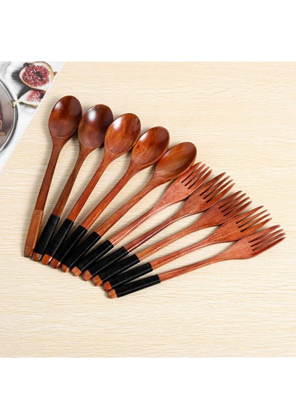 Ahşap Kaşık Çatalları Set Japon Tarzı Ahşap Eşyalar Ahşap Sofra Takımı Seti Yeniden Kullanılabilir (Siyah Kordonlar, 10 Parça) (Yurt Dışından) indirimleri