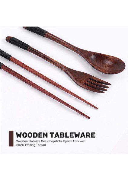 Ahşap Sofra Takımı Seti, Ahşap Taşınabilir Set Çikolatalar Kaşık Çatal Sofra Takımları ile Siyah Twining Iplik (Yurt Dışından) fırsatları