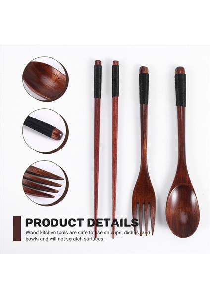 Ahşap Sofra Takımı Seti, Ahşap Taşınabilir Set Çikolatalar Kaşık Çatal Sofra Takımları ile Siyah Twining Iplik (Yurt Dışından) indirimleri
