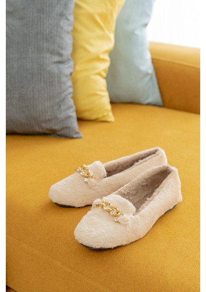 Yumuşak Peluş Kadın Taşlı Ev Babeti Hafif Taban Panduf Ev Pandufu