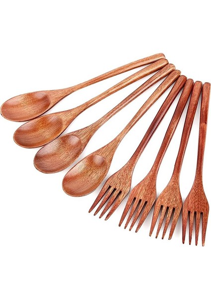 8pcs Ahşap Kaşık Çatalları Seti, Japon Tarzı Ahşap Mutfak Eşyası, El Yapımı Mutfak Kaşık, Yeniden Kullanılabilir Seyahat Sofrası Seti B (Yurt Dışından)