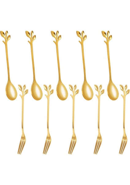 5spoon+5 Forss Paslanmaz Çelik Yaprak Kahve Kaşık Kaşık Çatal Tatlı Kaşıklar, Teaspoon Seti Altın (Yurt Dışından)