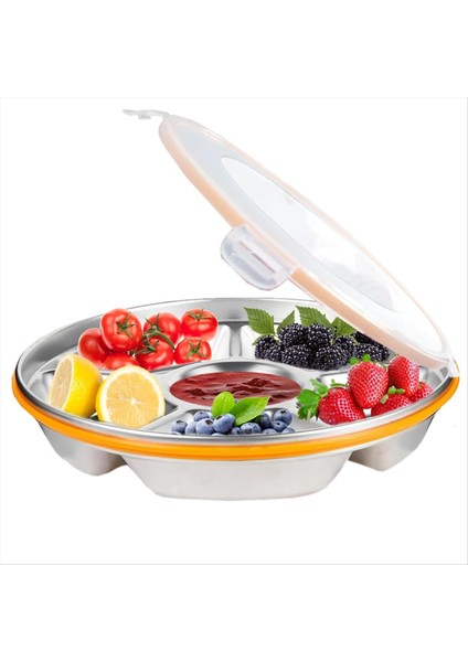 Kapaklı Bölünmüş Servis Tepsisi - Kapak ve Daldırma Atıştırmalık Tabağı ile Yeniden Kullanılabilir Sebze Tepsisi 6 Bölmeler 10 Inç 60OZ (Yurt Dışından)