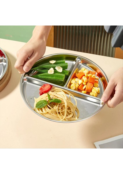 2pcs Paslanmaz Çelik Bölünmüş Batı Gıda Tabağı Makarna Tabak Salata Barbekü Tabağı Istiflenebilir Kahvaltı Sofra Takımı, C (Yurt Dışından) indirimleri