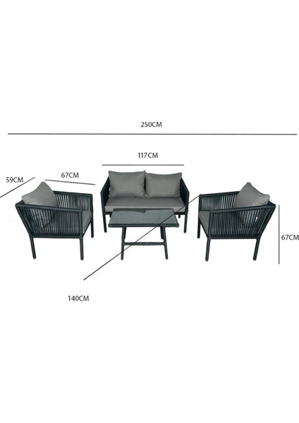 Berlin 2 1 1 Rattan Bahçe Balkon Oturma Takımı Taş Gri fiyatları