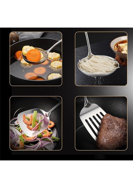Uzun Saplı Paslanmaz Çelik Wok Spatula Mutfak Oluklu Turner Pirinç Kaşık Kepçe Pişirme Aletleri Gereç Seti (Yurt Dışından) fırsatları