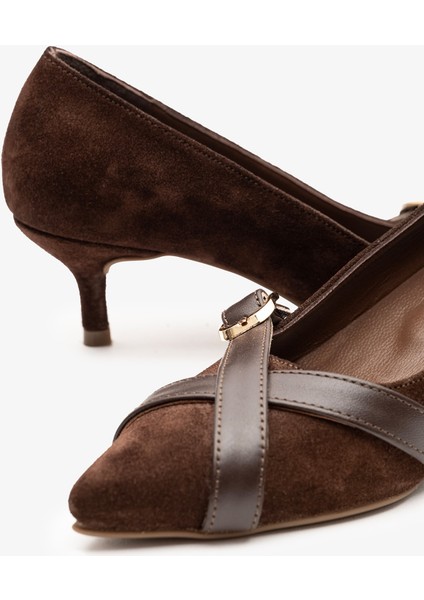 Simone Kahverengi Süet Deri Kadın Topuklu Ayakkabı indirimleri