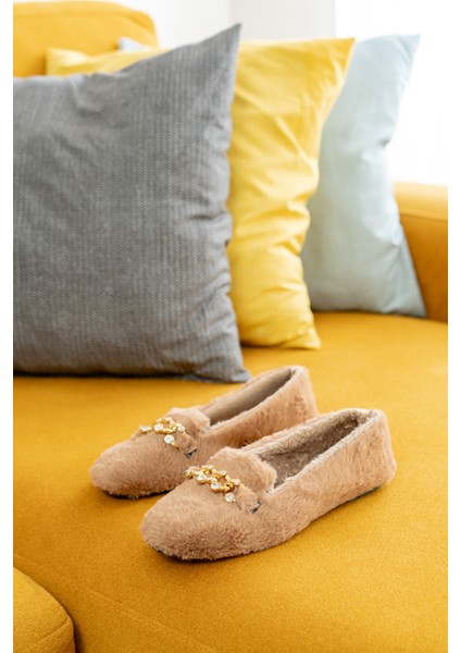 Yumuşak Peluş Kadın Taşlı Ev Babeti Hafif Taban Panduf Ev Pandufu