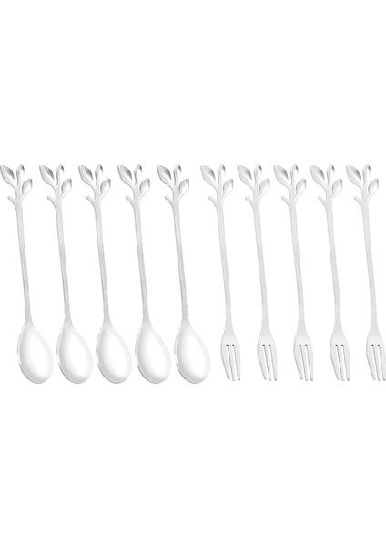 5spoon+5 Forss Paslanmaz Çelik Yaprak Kahve Kaşık Kaşık Çatal Tatlı Kaşıklar, Teaspoon Set Gümüş (Yurt Dışından)