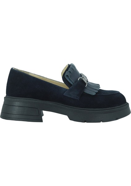 257003 Hakiki Deri Loafer Kadın Ayakkabı Tokalı Fırfırlı