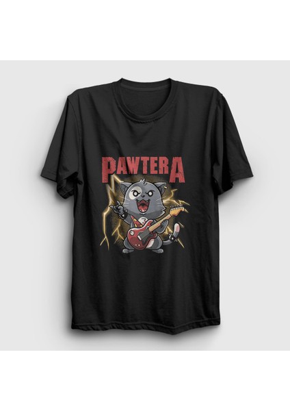 Unisex Siyah Pawtera Pantera Kedi Kedili T-Shirt