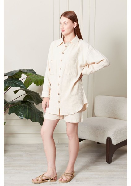 Soft %100 Koton Kumaş Şort Gömlek Takım