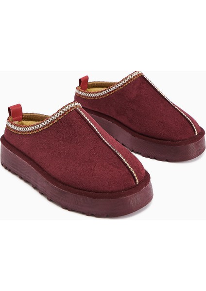 Anne-Liis Bordo Süet Dokuma Detaylı Kışlık Terlik