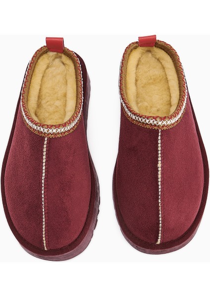 Anne-Liis Bordo Süet Dokuma Detaylı Kışlık Terlik modelleri