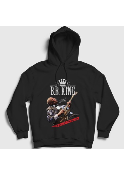 Unisex Siyah King Of The Blues B B King Kapüşonlu Sweatshirt