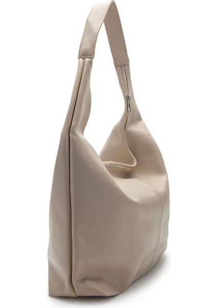 Oval Sap Ortası Dikişli Büyük Boy Fermuarlı Omuz Tote Çanta