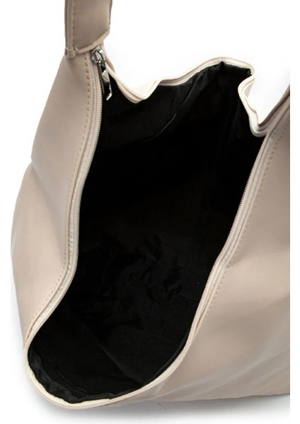 Oval Sap Ortası Dikişli Büyük Boy Fermuarlı Omuz Tote Çanta