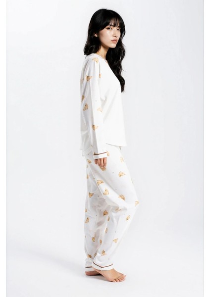 Kadın Ekru Study Cafe Looks Bis Yaka Pijama Takım modelleri