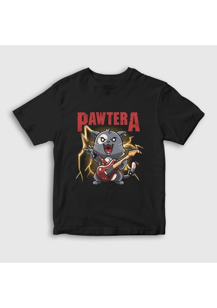 Unisex Çocuk Siyah Pawtera Pantera Kedi Kedili T-Shirt