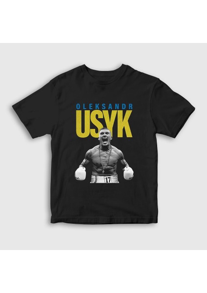 Unisex Çocuk Siyah Poster Boks Boxing Oleksandr Usyk T-Shirt