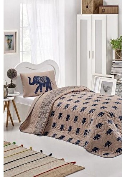 Kapitone Yatak Örtüsü Seti Tek Kişilik Fil Mavi fiyatları