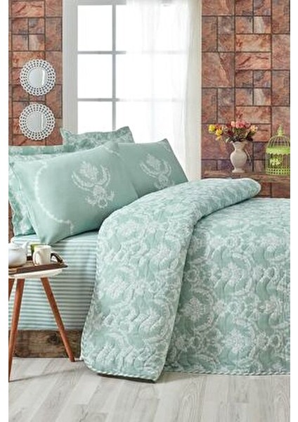 Kapitone Yatak Örtüsü Seti Çift Kişilik Pure SuYeşili fiyatları
