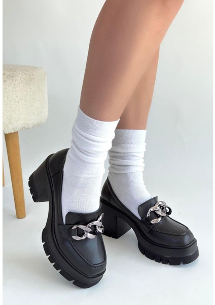 Winar Siyah Cilt Doldu Topuk Ayakkabı
