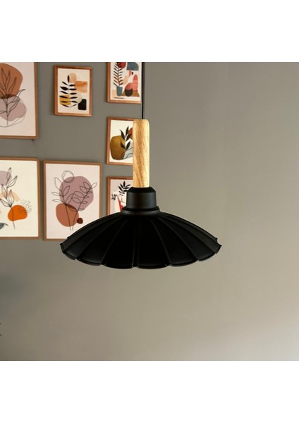 Risso Siyah Tekli Metal Avize Ahşap Başlık Cafe Mutfak Modern Dekoratif Sarkıt Aydınlatma