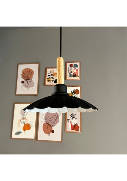 Risso Siyah Tekli Metal Avize Ahşap Başlık Cafe Mutfak Modern Dekoratif Sarkıt Aydınlatma