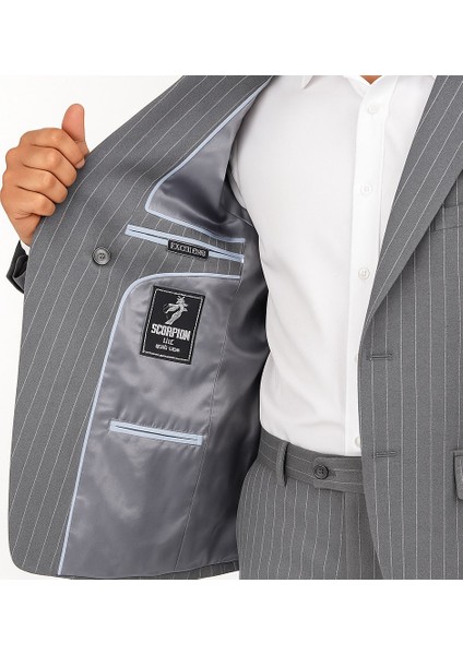 Çizgili Kruvaze Erkek Takım Elbise – Şık ve Rahat Italyan Kesim, Belden Oturtmalı, Top Düğmeli fırsatları