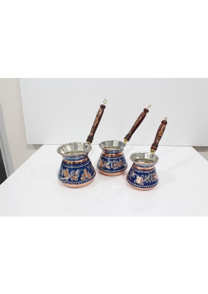 Erzincan Işlemeli Tombik Bakır Cezve Seti