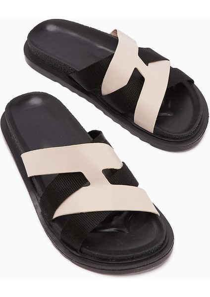 Rumi Bej Çapraz Bantlı Kadın Terlik