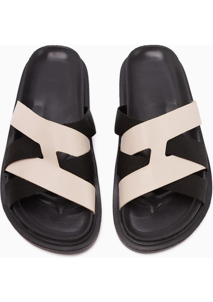 Rumi Bej Çapraz Bantlı Kadın Terlik modelleri