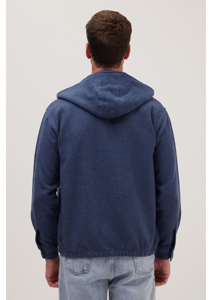 Erkek Relax Fit Rahat Kesim Fermuarlı Çift Cep Kapüşonlu Indigo Ceket Gömlek