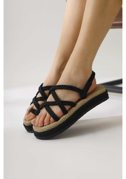 Spresa Siyah Kalın Tabanlı Halat Sandalet fiyatları