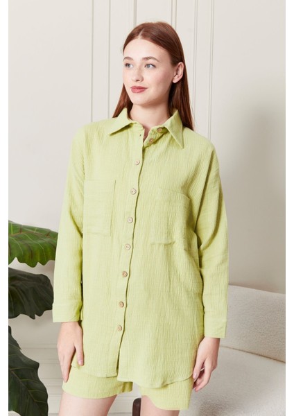 Soft %100 Koton Kumaş Şort Gömlek Takım