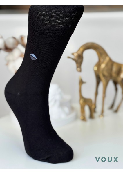 Bambu Desenli Siyah Erkek Yarım Konç Çorap 4 'lü