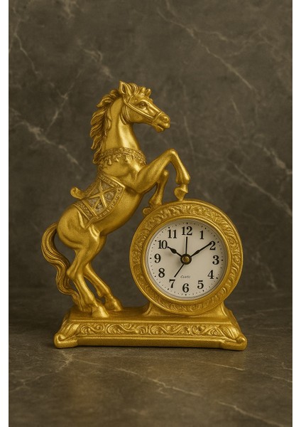 Altın Renk At Figürlü Masa Saati – 22X17 cm Dekoratif ve Şık Tasarım Premium Hediye fiyatları