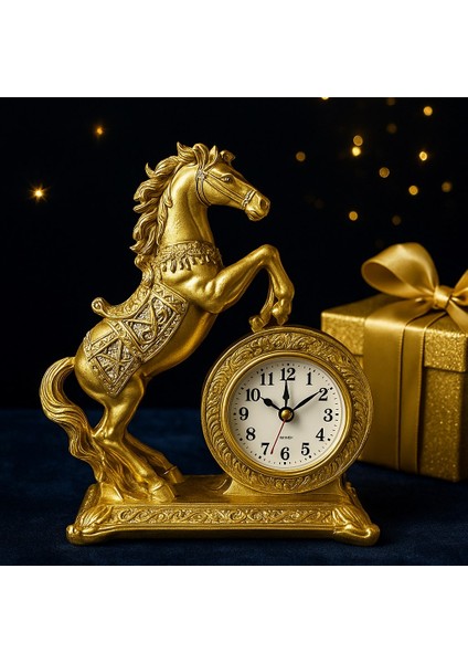 Altın Renk At Figürlü Masa Saati – 22X17 cm Dekoratif ve Şık Tasarım Premium Hediye fırsatları