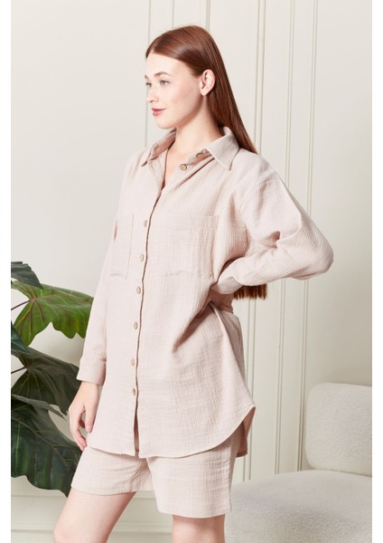 Soft %100 Koton Kumaş Şort Gömlek Takım indirimleri