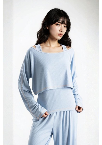 Kadın Mavi Raporlu Kaşkorse Doku Seoul 3 Lü Pijama Takım fiyatları