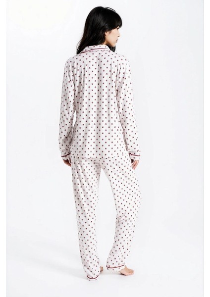 Kadın Taş Pari Raporlu Kaşkorse Doku Seoul Uzun Kol Üst Pantolon Pijama Takım fırsatları