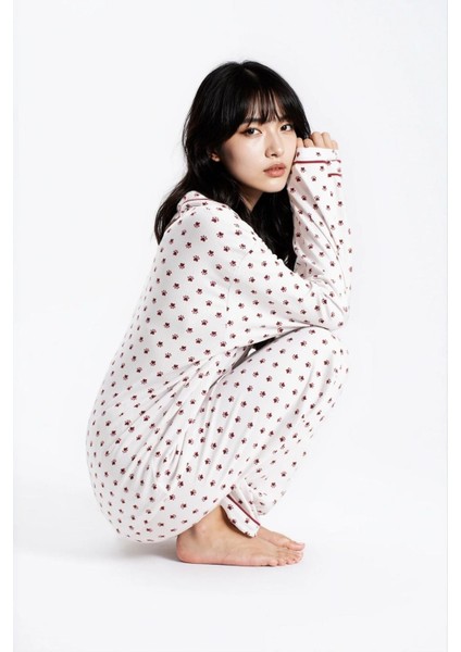 Kadın Taş Pari Raporlu Kaşkorse Doku Seoul Uzun Kol Üst Pantolon Pijama Takım indirimleri