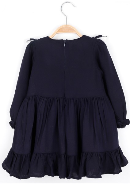 Lacivert Vintage Kız Çocuk Elbise - Silvia