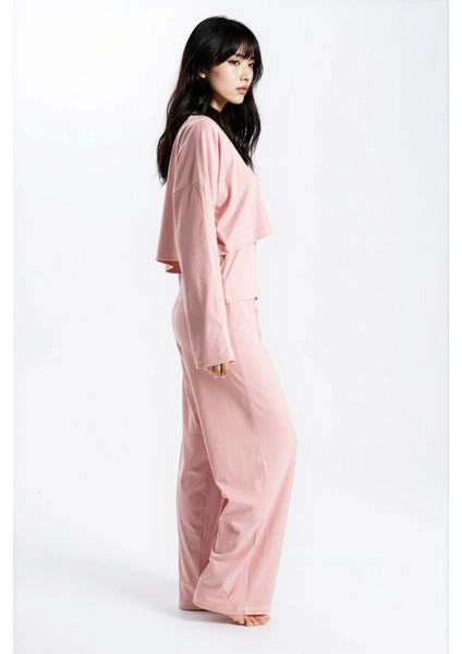 Kadın Pudra Raporlu Kaşkorse Doku Seoul 3 Lü Pijama Takım modelleri