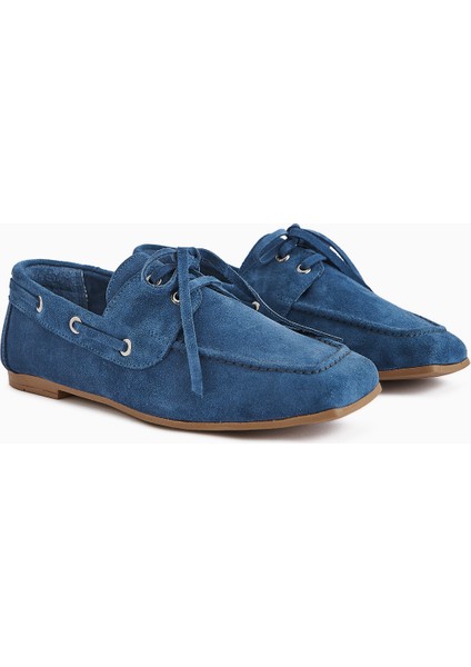 Arian Hakiki Deri Mavi Süet Bağcıklı Makosen Günlük Loafer Kadın Ayakkabı modelleri