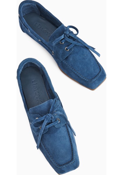 Arian Hakiki Deri Mavi Süet Bağcıklı Makosen Günlük Loafer Kadın Ayakkabı fırsatları