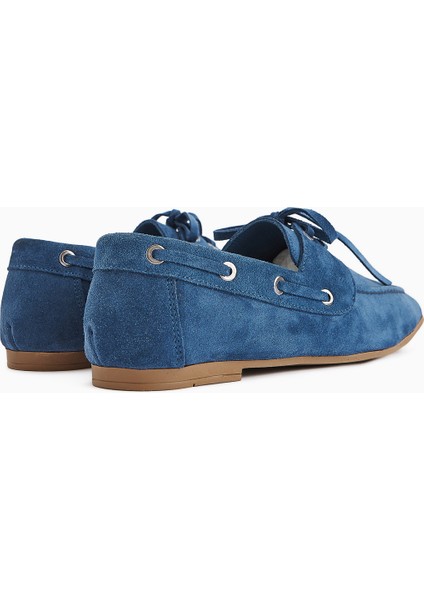 Arian Hakiki Deri Mavi Süet Bağcıklı Makosen Günlük Loafer Kadın Ayakkabı indirimleri