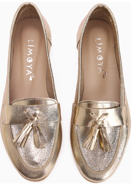 Doris Hakiki Deri Altın Metalik Püsküllü Kadın Loafer Ayakkabı fırsatları