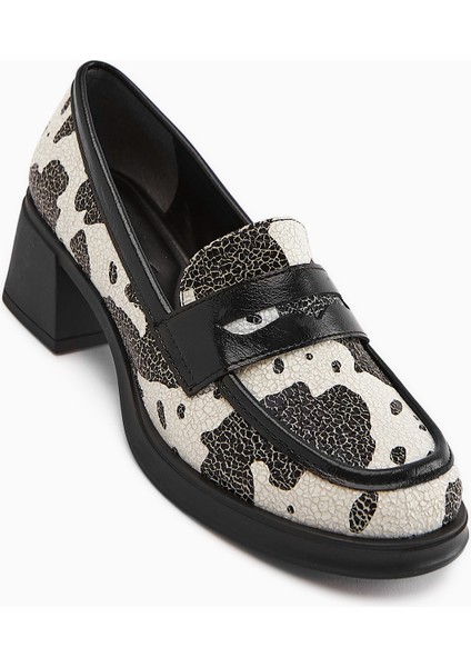 Keyla Siyah Beyaz Monokrom Desenli Kadın Loafer Ayakkabı